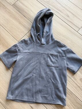 art class Blue-Gray Short-Sleeve Hooded Pullover with Chest Pocket
